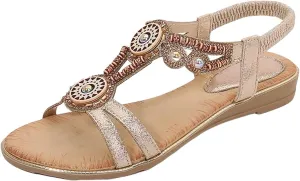 Women's Sandals Summer Bohemia Flats Shoes Comfortable Ankle Strap Outdoor Walking Sandal Open Toe Casual Shoes