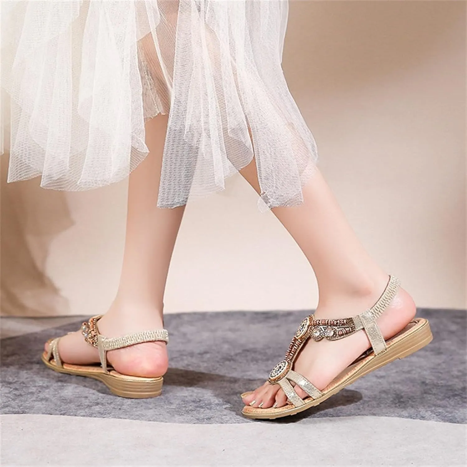 Women's Sandals Summer Bohemia Flats Shoes Comfortable Ankle Strap Outdoor Walking Sandal Open Toe Casual Shoes