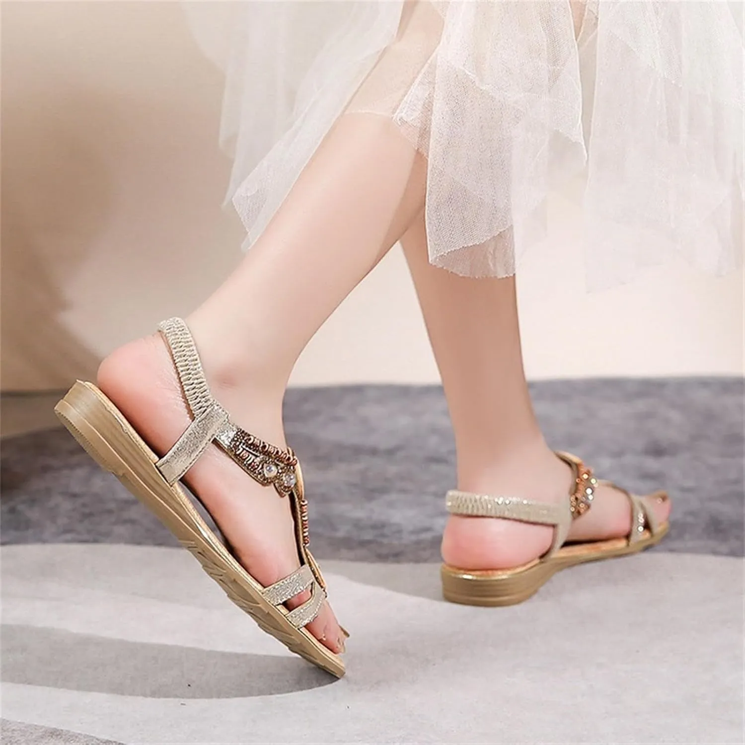 Women's Sandals Summer Bohemia Flats Shoes Comfortable Ankle Strap Outdoor Walking Sandal Open Toe Casual Shoes