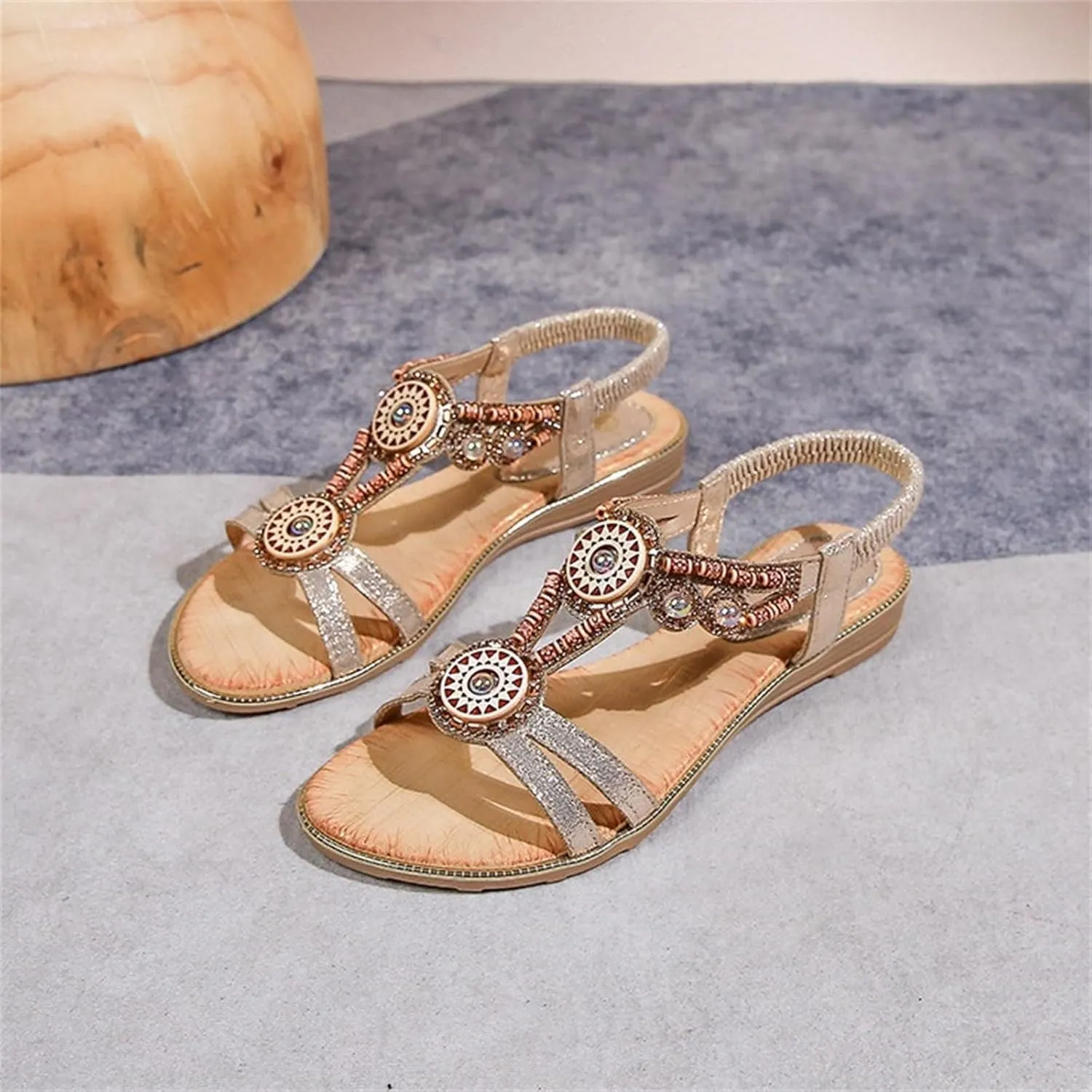 Women's Sandals Summer Bohemia Flats Shoes Comfortable Ankle Strap Outdoor Walking Sandal Open Toe Casual Shoes