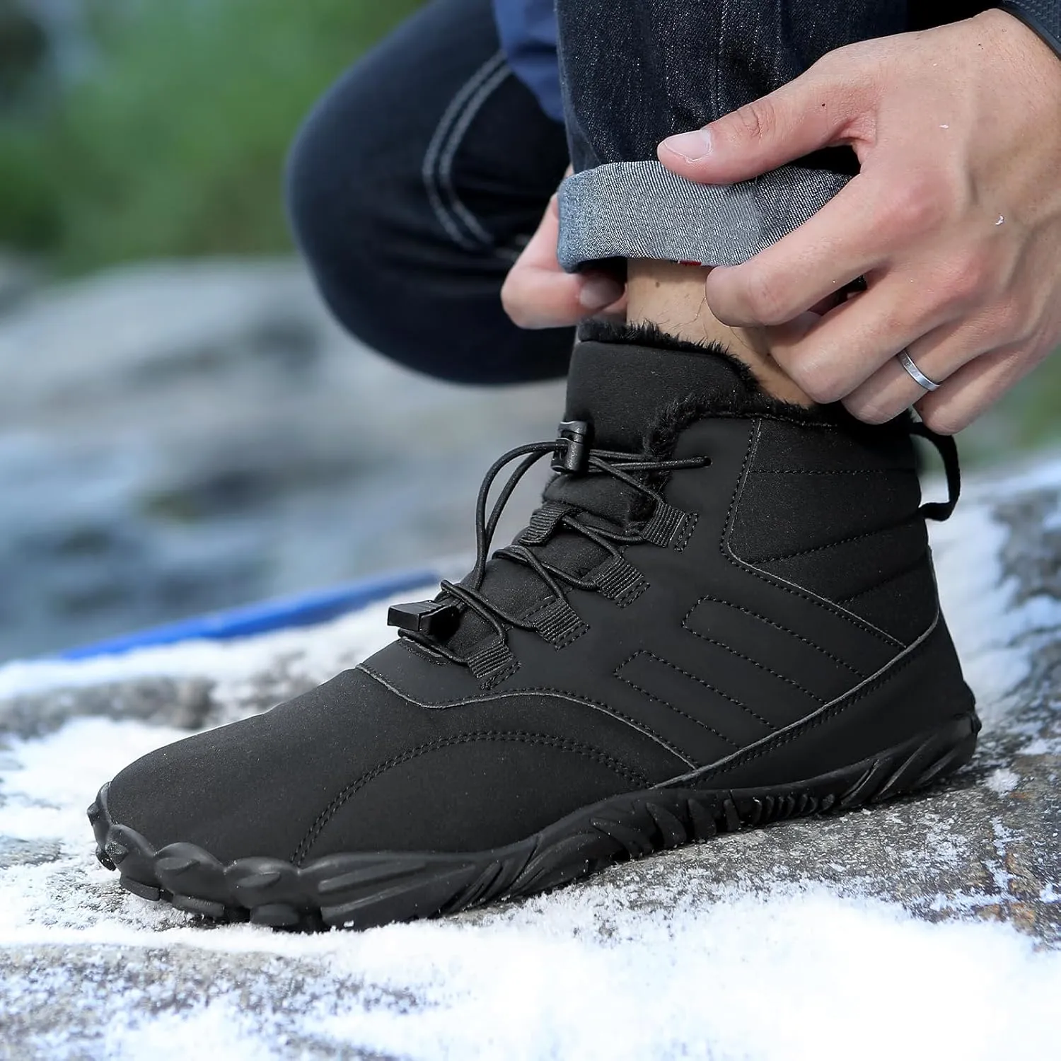 ZWRXW Winter Barefoot Shoes Women Men Hike Shoes Footwear Slip On Warm Zero Drop Snow Boot Minimalist Waterproof Shoe Wide Toe Barefoot Hiking Shoe Wide Toe Box Ankle Boots