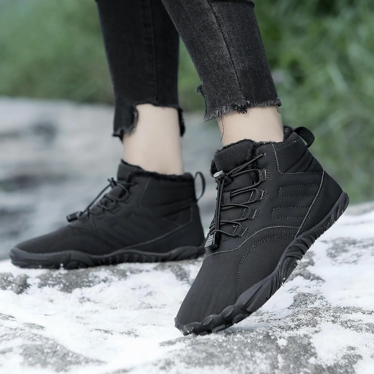 ZWRXW Winter Barefoot Shoes Women Men Hike Shoes Footwear Slip On Warm Zero Drop Snow Boot Minimalist Waterproof Shoe Wide Toe Barefoot Hiking Shoe Wide Toe Box Ankle Boots